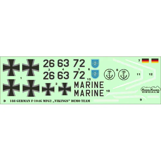 ModelMaker 1/48 D48188 German F-104G MFG2 „Vikings” DEMO TEAM Aircraft Decal ModelMaker 1/48 D48188 German F-104G MFG2 „Vikings” DEMO TEAM Aircraft Decal