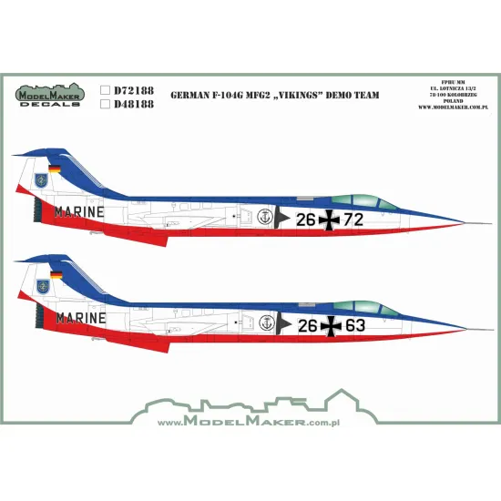ModelMaker 1/48 D48188 German F-104G MFG2 „Vikings” DEMO TEAM Aircraft Decal ModelMaker 1/48 D48188 German F-104G MFG2 „Vikings” DEMO TEAM Aircraft Decal