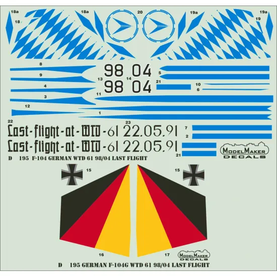 ModelMaker 1/48 D48195 German F-104 WTD 61 98/04 Last Flight Aircraft Decal