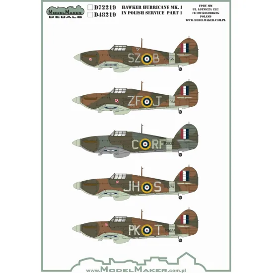 ModelMaker 1/48 D48219 Hawker Hurricane Mk.I in Polish service part 1 Decal