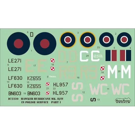ModelMaker 1/48 D48220 Hawker Hurricane Mk.II/IV in Polish service part 1 Decal