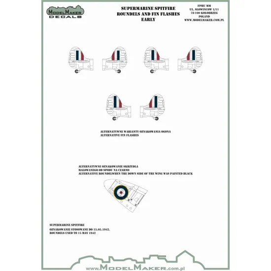 ModelMaker 1/48 IM48701 Supermarine Spitfire roundels and fin flashes EARLY Mask