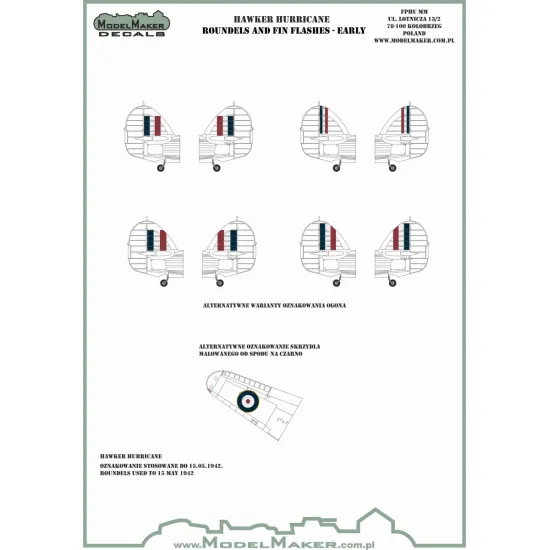 ModelMaker 1/48 IM48703 Hawker Hurricane Roundels and Fin Flashes - EARLY Mask