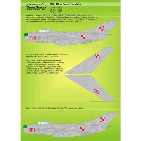ModelMaker 1/48 MiG-19 in Polish service Aircraft Decal