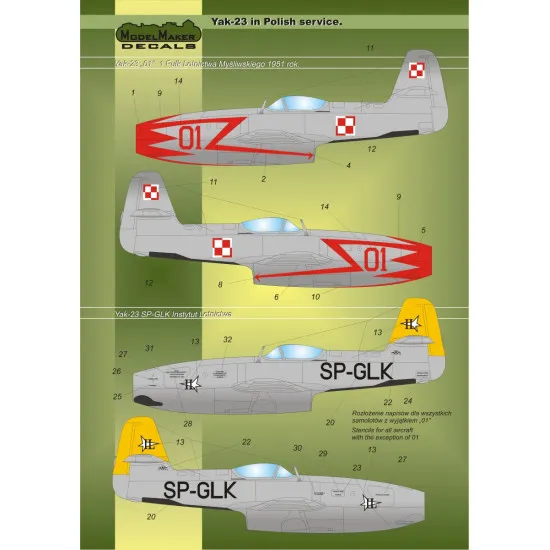 ModelMaker 1/48 Yak-23 in Polish service Aircraft Decal