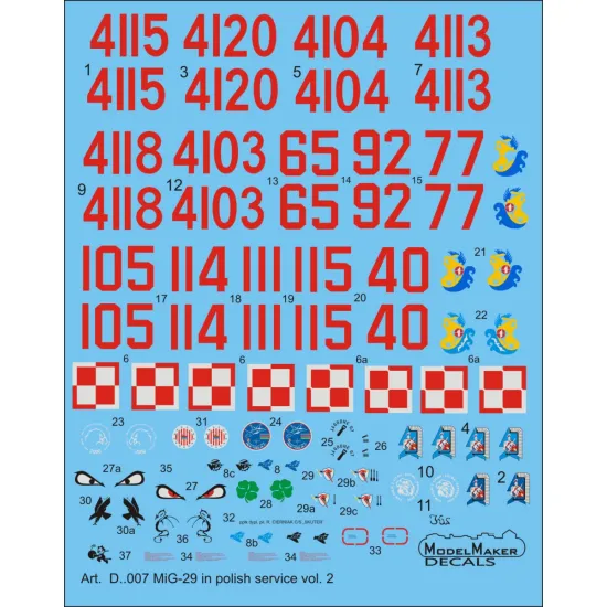ModelMaker 1/72 D72007 MiG-29 in Polish service vol.2 Aircraft Decal