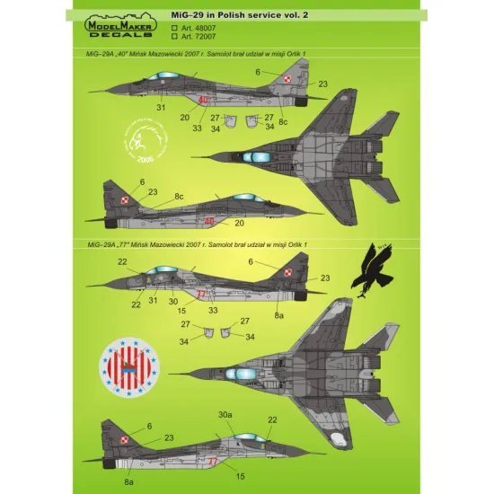 ModelMaker 1/72 D72007 MiG-29 in Polish service vol.2 Aircraft Decal