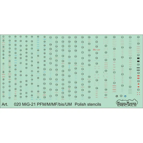 ModelMaker 1/72 D72020 MiG-21PFM/M/MF/bis Polish stencils Aircraft Decal