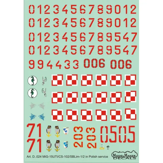 ModelMaker 1/72 D72024 MiG-15UTI/CS-102/SBLim-1/2 Polish service Aircraft Decal