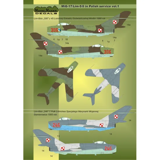 ModelMaker 1/72 D72025 MiG-17/Lim-5/6 in Polish service vol.1 Aircraft Decal