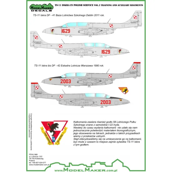 ModelMaker 1/72 D72038 TS-11 Iskra Polish service vol.2 Training Auxiliary Decal ModelMaker 1/72 D72038 TS-11 Iskra Polish service vol.2 Training Auxiliary Decal