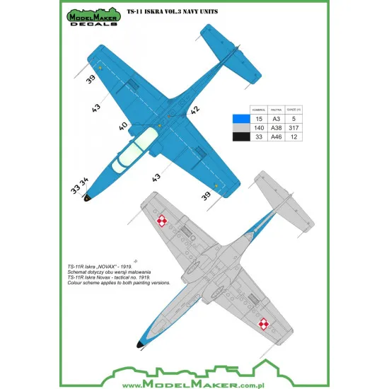 ModelMaker 1/72 D72039 TS-11 Iskra vol.3 NAVY Regiments Aircraft Decal
