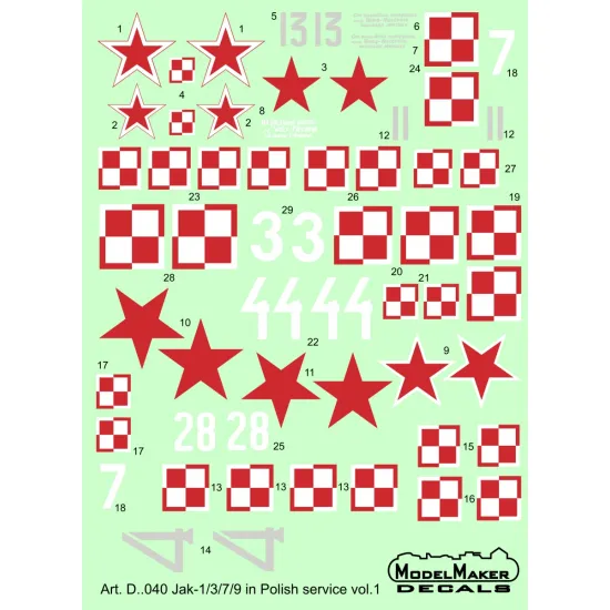 ModelMaker 1/72 D72040 Yak-1/3/7/9 in Polish service vol. 1 Aircraft Decal