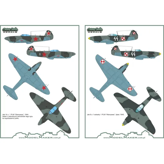 ModelMaker 1/72 D72040 Yak-1/3/7/9 in Polish service vol. 1 Aircraft Decal