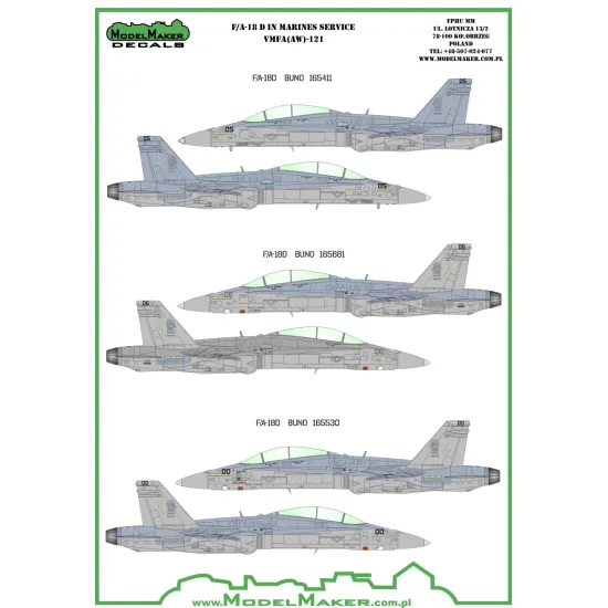 ModelMaker 1/72 D72052 F/A-18D VMFA-121 Green Knights Aircraft Decal
