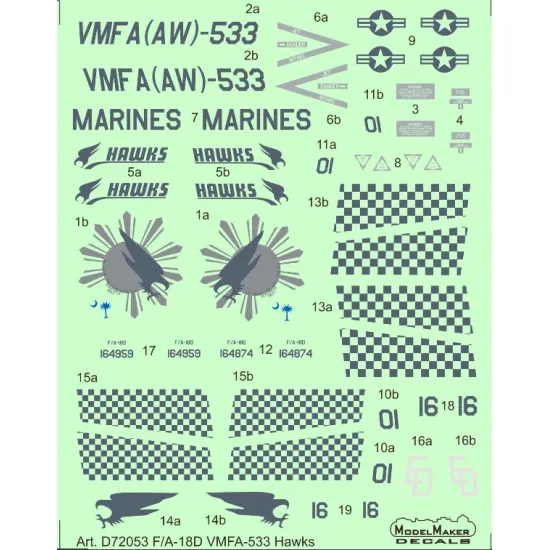 ModelMaker 1/72 D72053 F/A-18D VMFA-533 Hawks Aircraft Decal