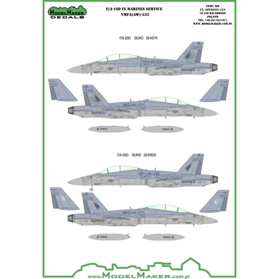 ModelMaker 1/72 D72053 F/A-18D VMFA-533 Hawks Aircraft Decal
