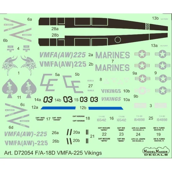ModelMaker 1/72 D72054 F/A-18D VMFA-225 Vikings Aircraft Decal