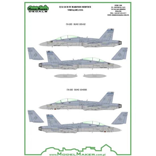ModelMaker 1/72 D72054 F/A-18D VMFA-225 Vikings Aircraft Decal