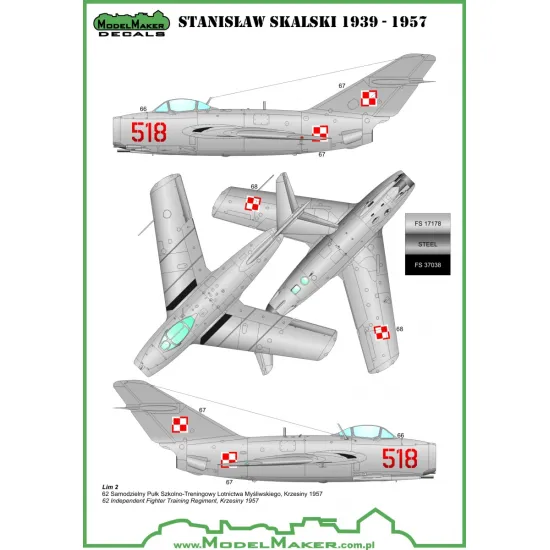 ModelMaker 1/72 D72057A Stanislaw Skalski planes Aircraft Decal