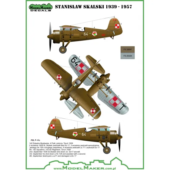 ModelMaker 1/72 D72057A Stanislaw Skalski planes Aircraft Decal