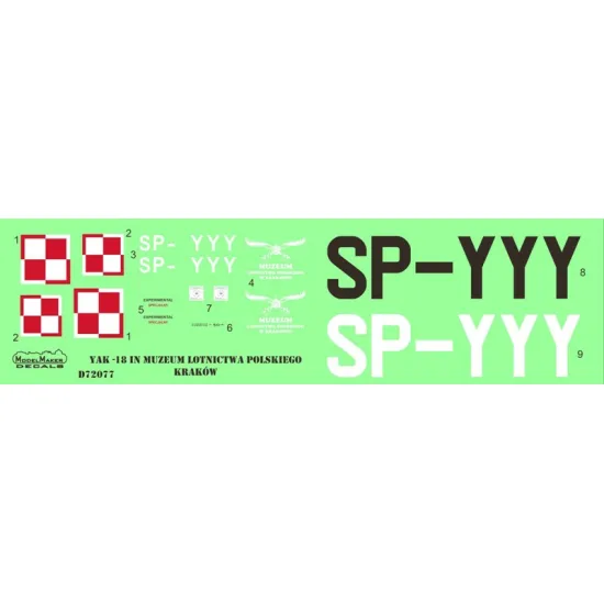 ModelMaker 1/72 D72077 Yak-18 SP-YYY Aircraft Decal