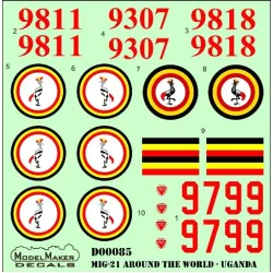ModelMaker 1/72 D72085 MIG-21 Around The World - Uganda Aircraft Decal