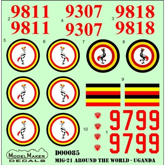 ModelMaker 1/72 D72085 MIG-21 Around The World - Uganda Aircraft Decal