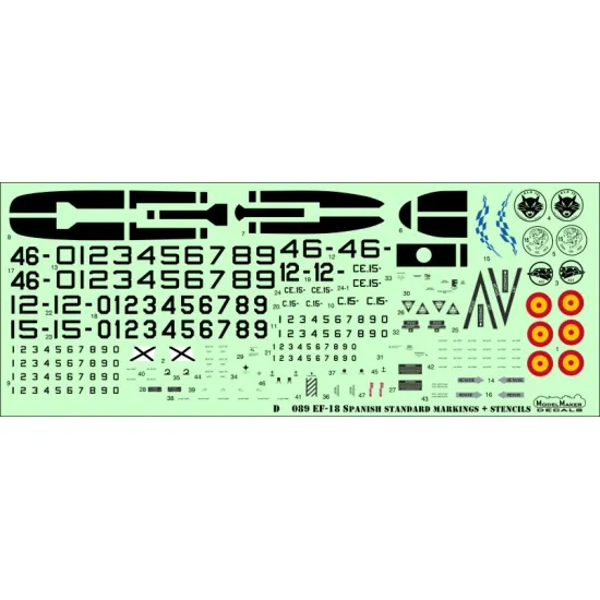 ModelMaker 1/72 D72089 F/A-18 Spain Standart Markings + Stencils Aircraft Decal