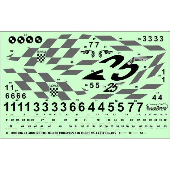 ModelMaker 1/72 D72098 MiG-21 Around the World Croatian AF 25 anniversary Decal