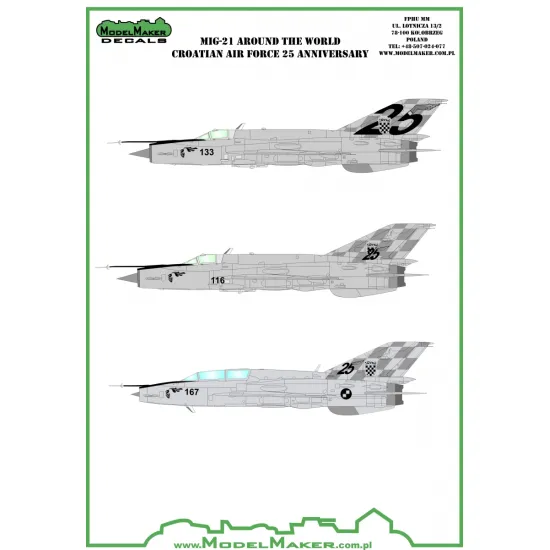 ModelMaker 1/72 D72098 MiG-21 Around the World Croatian AF 25 anniversary Decal