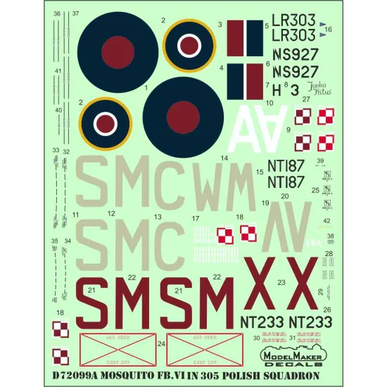 ModelMaker 1/72 D72099 De Havilland DH-98 Mosquito F.B. Mk. VI Polish Decal