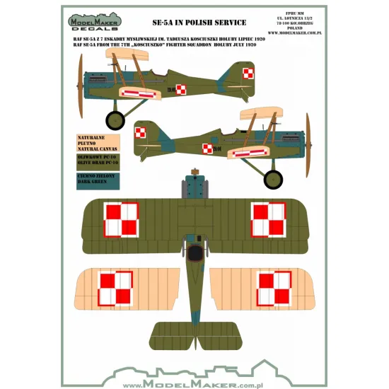 ModelMaker 1/72 D72105 SE-5a in Polish service Aircraft Decal