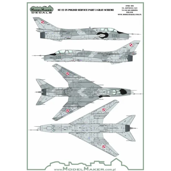 ModelMaker 1/72 D72108 Su-22 in Polish service part 3 gray scheme Aircraft Decal