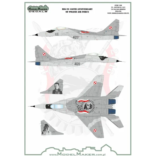 ModelMaker 1/72 D72124 MiG-29 100th Anniversary Polish Air Force Aircraft Decal