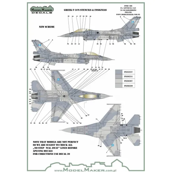 ModelMaker 1/72 D72125 Greek F-16’s stencils and insignias Aircraft Decal