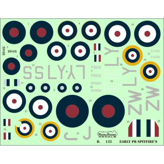 ModelMaker 1/72 D72132 Early PR Spitfires Aircraft Decal