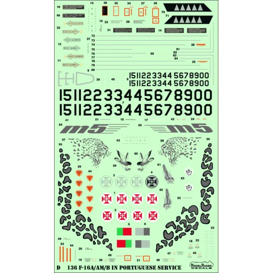 ModelMaker 1/72 D72136 F-16A/AM/B/BM Portuquese service set Aircraft Decal