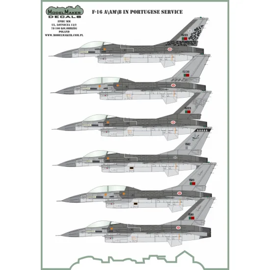 ModelMaker 1/72 D72136 F-16A/AM/B/BM Portuquese service set Aircraft Decal