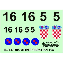 ModelMaker 1/72 D72147 MiG-21UMD CROATIAN 165 Display Plane Aircraft Decal