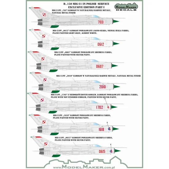 ModelMaker 1/72 D72150 MiG-21 in Polish service Exclusive edition part I Decal