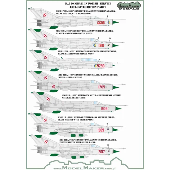 ModelMaker 1/72 D72150 MiG-21 in Polish service Exclusive edition part I Decal