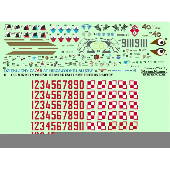 ModelMaker 1/72 D72153 MiG-21 in Polish service exclusive edition part IV Decal
