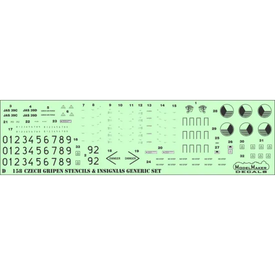 ModelMaker 1/72 D72158 Czech Gripen Stencils and Insignias generic set Decal