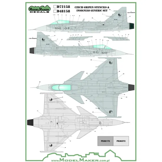 ModelMaker 1/72 D72158 Czech Gripen Stencils and Insignias generic set Decal