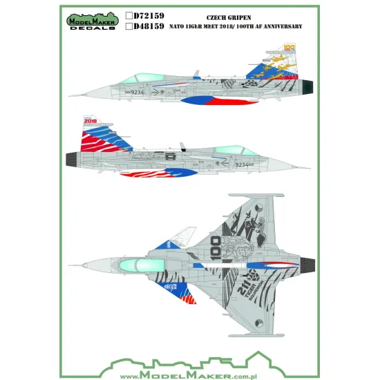 ModelMaker 1/72 D72159 Czech Gripen 100 Years of Aviation / NTM 2018 Decal