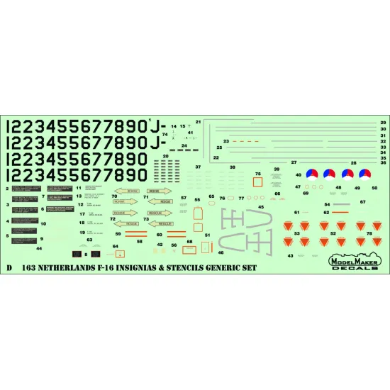 ModelMaker 1/72 D72163 Netherlands F-16 Insignias and stencils Generic set Decal