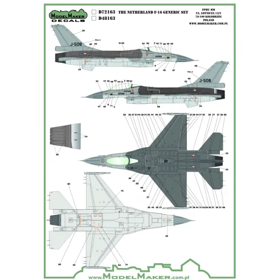 ModelMaker 1/72 D72163 Netherlands F-16 Insignias and stencils Generic set Decal