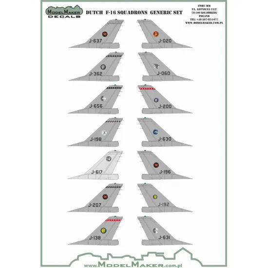 ModelMaker 1/72 D72164 Dutch F-16 Squadrons - generic set Aircraft Decal