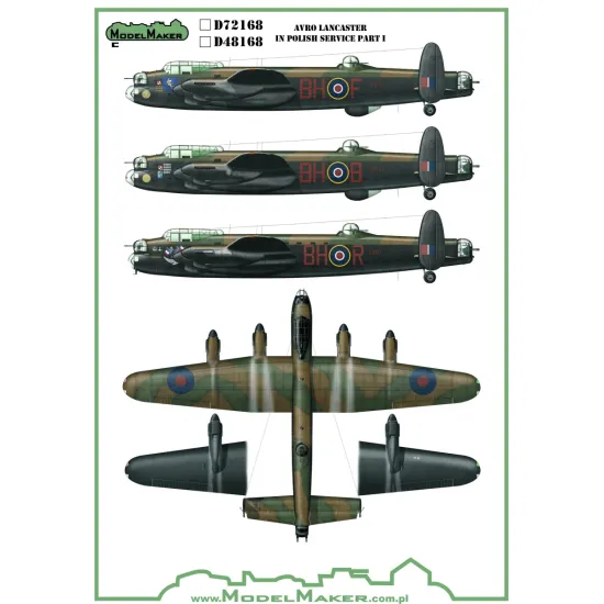 ModelMaker 1/72 D72168 Avro Lancaster in Polish service part I Aircraft Decal
